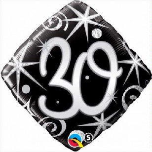 Black Elegant Swirls & Sparkles 30th Birthday Balloon